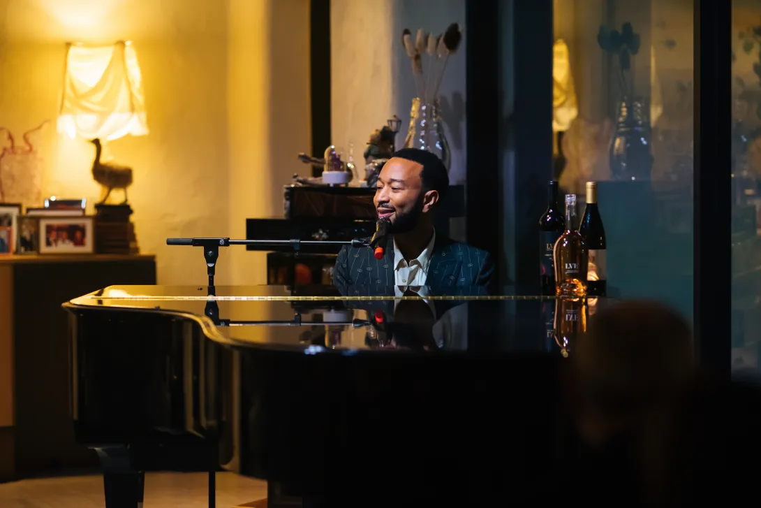 John Legend Playing the Piano with LVE Wines